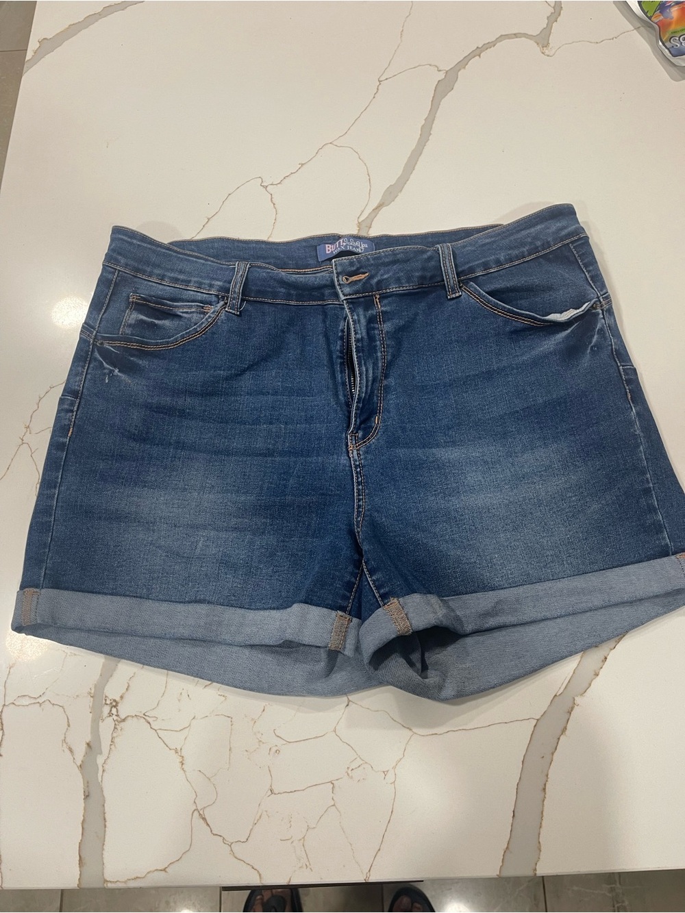 Wax Jean Dark Blue Rolled Cuff Denim Shorts